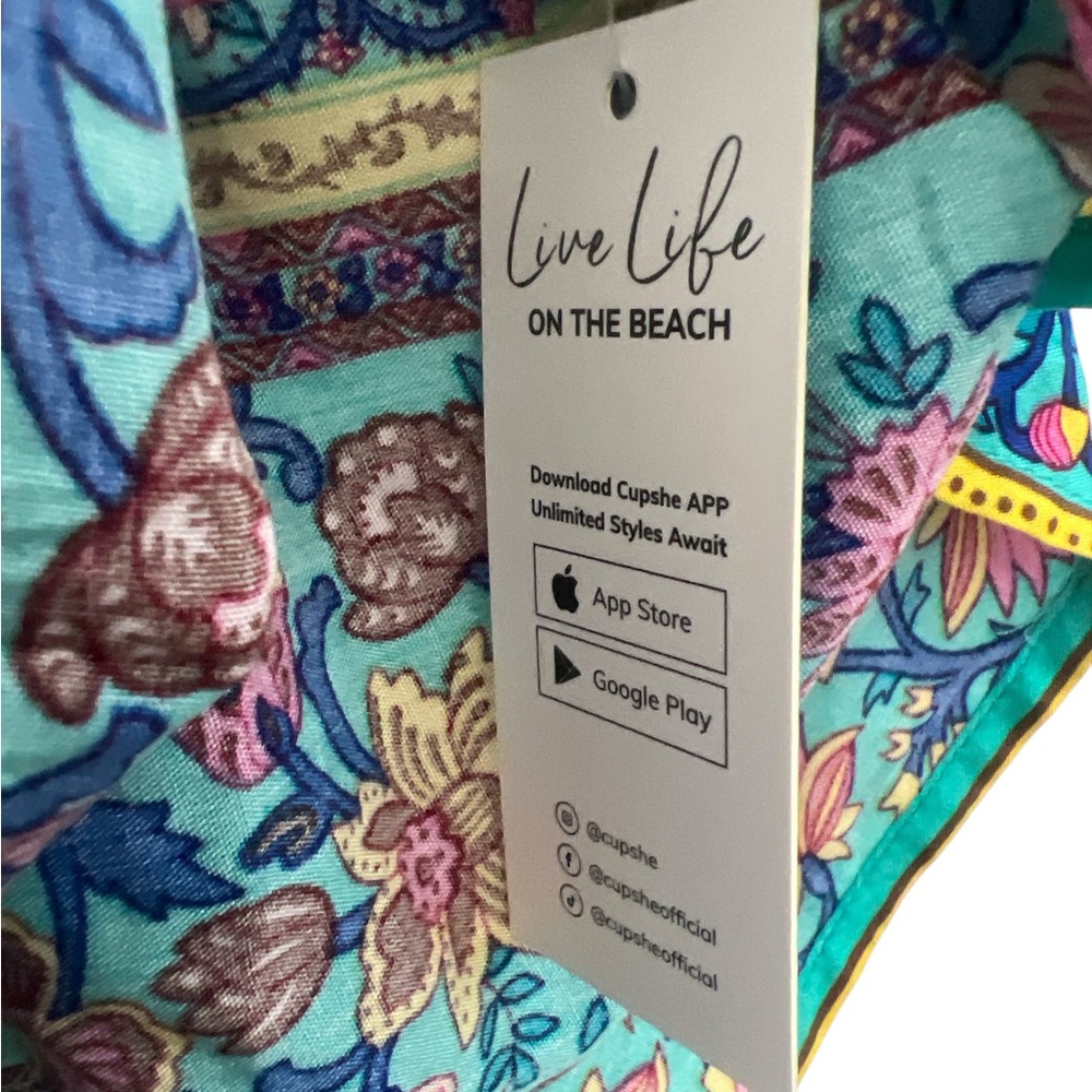 Cupshe Floral Boho Mini Dress Women Sz L V Neck Flutter Sleeve Beach Vacation - Picture 4 of 7